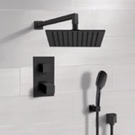Remer SFH56 Matte Black Thermostatic Shower Set with Rain Shower Head and Hand Shower